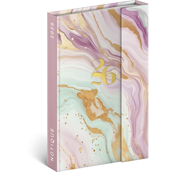 Határidőnapló mágnessel záródó, krémszínű lapokkal Pink Marble 110×160 mm, Presco