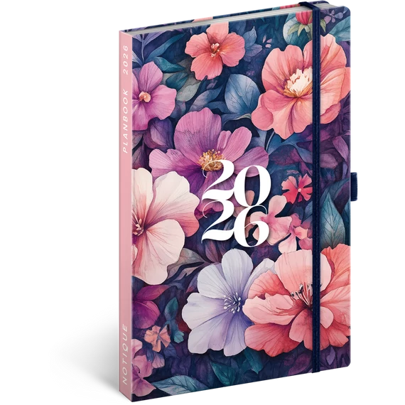Keménytáblás notesz krémszínű lapokkal leszorító gumiszalaggal Bouquet 130x210mm, Presco