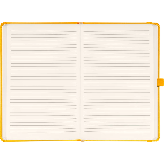 Keménytáblás notesz vonalas krémszínű lapokkal leszorító gumiszalaggal Yellow 130x210mm, Presco