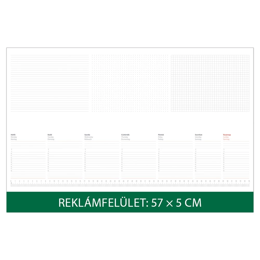 Asztali naptár könyöklő 570 x 380 mm, fehér lapokkal zöld Dayliner 2026.