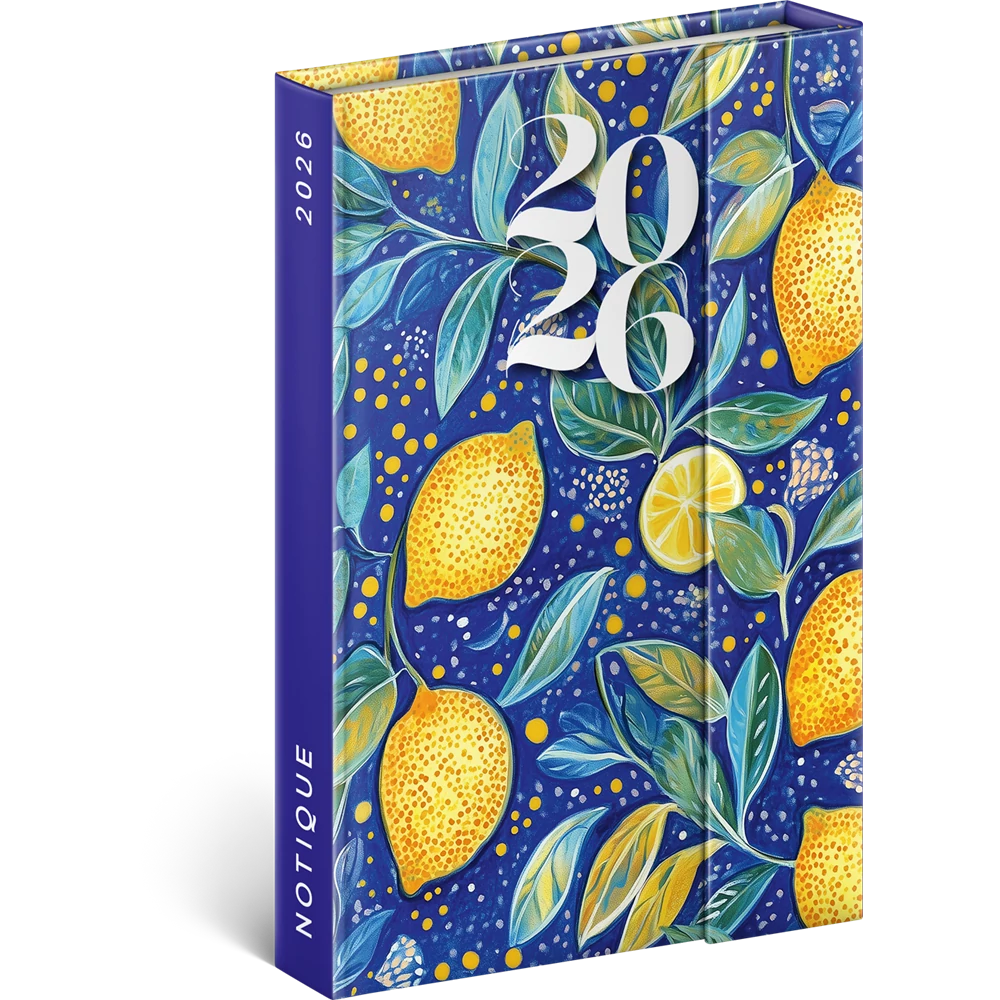 Határidőnapló mágnessel záródó, krémszínű lapokkal Lemons 110×160 mm, Presco
