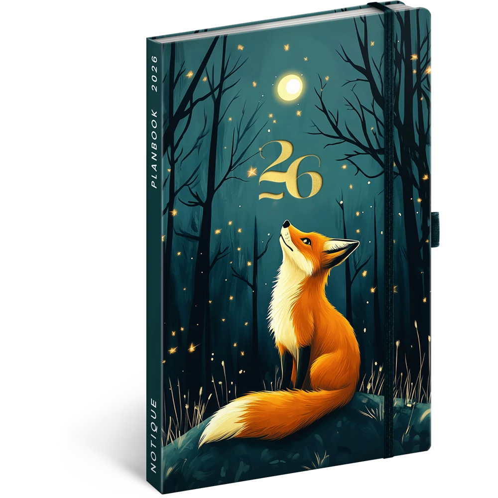 Keménytáblás notesz krémszínű lapokkal leszorító gumiszalaggal Fox 130x210mm, Presco