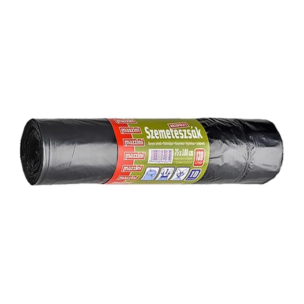 Szemeteszsák zárószalagos 130 liter 75 x 100 cm 10 db/tekercs Mazzini fekete